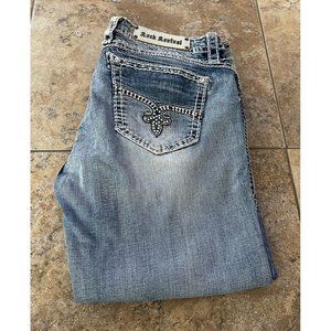 Rock Revival Nicole Capri 34 Stretch Thick Stitch Rhinestones Denim Jeans Womens